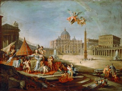 Papalığın Zaferi alegorisi ile Piazza San Pietro, Roma by Giovanni Paolo Pannini