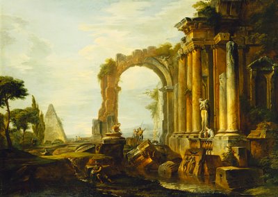 Bir Manzarada Cestius Piramidi ve Figürler ile Klasik Harabelerin Capriccio