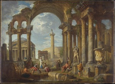 Pantheon ile Roma Harabelerinden A Capriccio, c.1755 by Giovanni Paolo Pannini