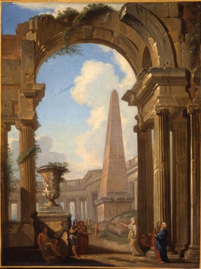 Rakamlarla Roma kalıntılarının Capricci by Giovanni Paolo Pannini