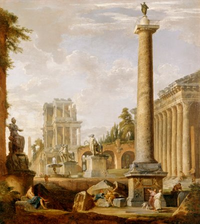 Trajan Sütunu ile Roma harabelerinin Capriccio'su (tuval üzerine yağlı boya) by Giovanni Paolo Pannini