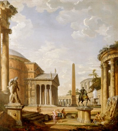 Pantheon ile Roma harabelerinin Capriccio'su (tuval üzerine yağlı boya) by Giovanni Paolo Pannini