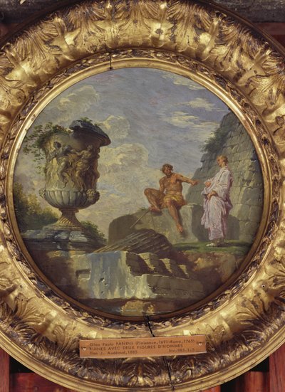 Harabeler, İki Adam, c.1750-60 (bakır üstüne yağ) by Giovanni Paolo Pannini