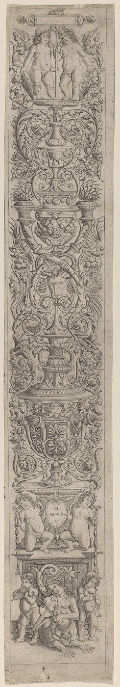 Süsleme Panosu: Nereid ve Müzik Aletleri Çalan İki Çocuk by Giovanni Pietro Birago and Zoan Andrea