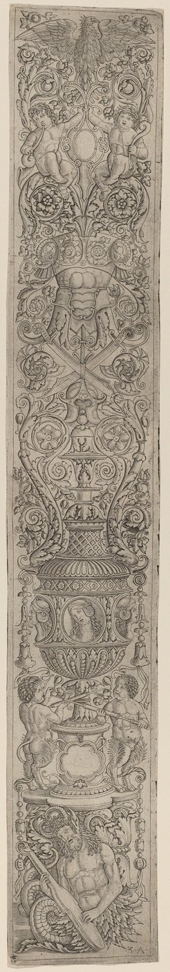 Süsleme Paneli: Triton ve İki Bebek Satiri by Giovanni Pietro Birago and Zoan Andrea