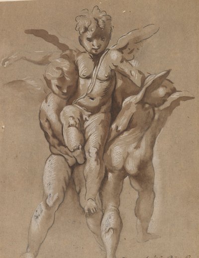 Üçüncü Putti Taşıyan İki Putti (rekto); Kadrolu Bir Gençlik (versi) by Giovanni Pietro Possenti