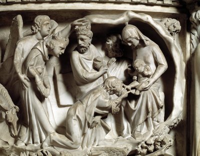 Giovanni Pisano (1248-1314) tarafından gerçekleştirilen Sandalye kabartmalarının detayı: Mermer minber kabartmalarının detayı, magi 1302-1311 Pisa Katedrali (Duomo di Pisa), İtalya by Giovanni Pisano
