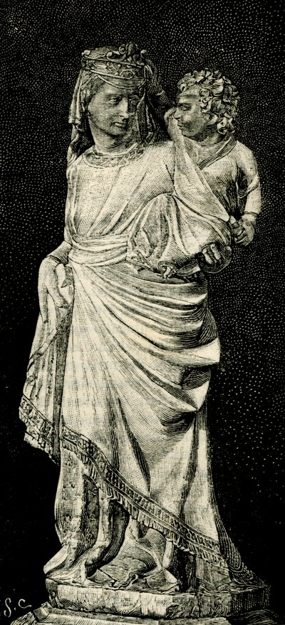 Madonna ve Çocuk, Giovanni Pisano'nun heykeli (yaklaşık 1240-ca 1320), Prato katedrali, Toskana, İtalya, Le cento citta d'Italia'dan gravür (Yüz İtalyan kasabası), resimli Il Secolo'nun aylık Eki, Milano, 31 Ekim by Giovanni Pisano