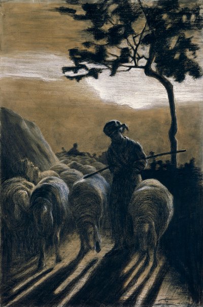Giovanni Segantini (1858-1899) tarafından yolda akın by Giovanni Segantini