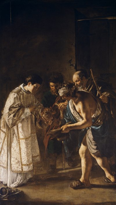Lorenzo Kilise'nin mallarını fakirlere dağıtıyor by Giovanni Serodine