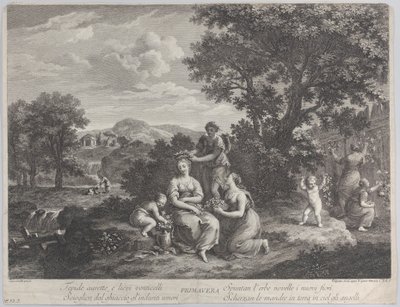 Primavera, çiçek toplayan ve onlardan taç yapan bir grup kadın, M.Ö. 1764. by Giovanni Volpato