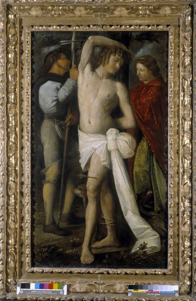 Saint Roch, Saint Sebastian ve Saint Margarita (tuval üzerine yağlı boya) by Giovanni de Busi Cariani