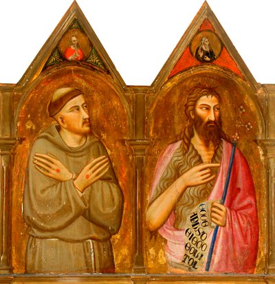 Aziz Francis ve Vaftizci Yahya (triptikte sol paneller) (panelde tempera ve altın varak) by Giovanni del (follower of) Biondo