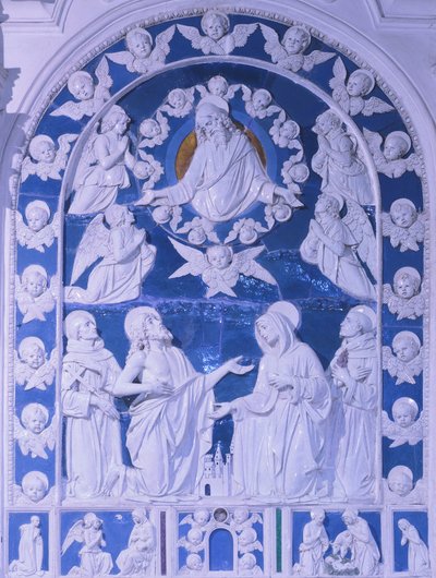 Aziz Francis, Dominic ve Bernard arasındaki Madonna, Giovanni della Robbia (1469-1529), Foiano della Chiana, Toskana
