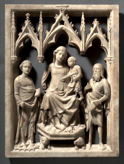 Aziz Catherine ve Vaftizci Yahya ile Madonna ve Çocuk, c. 1340-1350. by Giovanni di Agostino