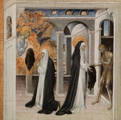 Sienalı Aziz Catherine ve Dilenci by Giovanni di Paolo