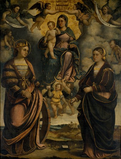 Aziz Catherine ve Apollonia arasında Madonna ve Çocuk, 1526. by Girolamo Dal Toso