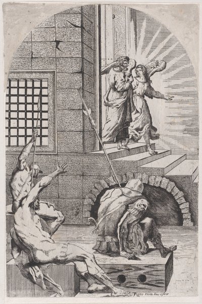 Aziz Petrus, melek tarafından hapishaneden serbest bırakılıyor, 1650-70. by Girolamo Pedrignani