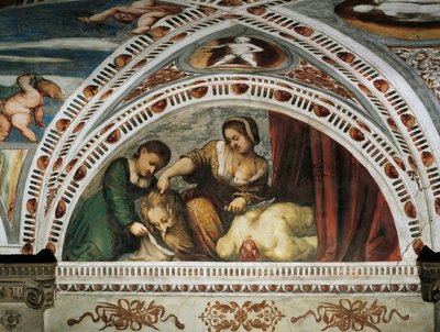 Judith ve Holofernes'in Öyküsü, Girolamo Romanino'nun fresklerinin detayı (yaklaşık 1484-1559'dan sonra), Bernardo Clesio tarafından sipariş edildi by Girolamo Romanino