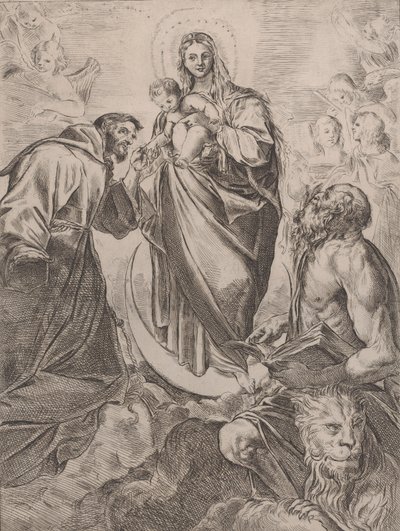 Aziz Jerome ve Francis ile Bakire, 1660-80. by Girolamo Rossi