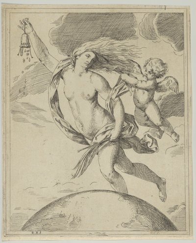 Servet dünyanın üzerinde uçuyor..., ca. 1660-80. by Girolamo Scarsello