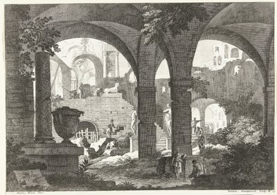 Bazı figürlerle harabelere ve heykellere tonozların altından göz atın İtalyan manzaraları by Giuliano Giampiccoli