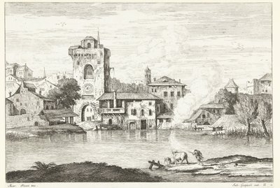 Su üzerinde bir kule ile şehir manzarası İtalyan manzaraları (dizi başlığı) by Giuliano Giampiccoli