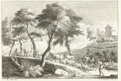 Çobanlar ve sığırlar ile tepelik manzara İtalyan manzaraları (dizi başlığı) by Giuliano Giampiccoli