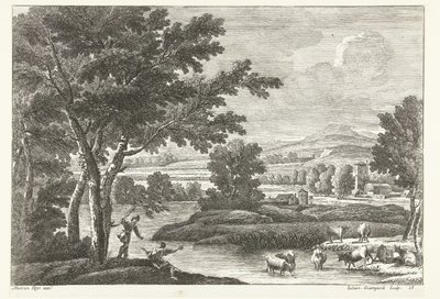 Çoban ve Sığırlarla Peyzaj by Water İtalyan Manzaraları (dizi başlığı) by Giuliano Giampiccoli
