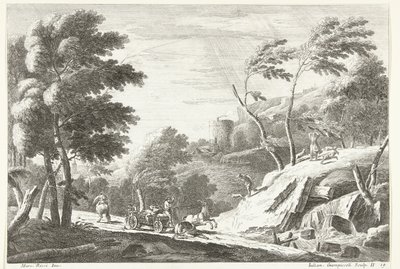 Küçük bir şelalede fırtına ve ürkmüş hayvanlarla dolu manzara İtalyan manzaraları (dizi başlığı) by Giuliano Giampiccoli