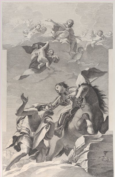 Aziz Martin, at sırtında pelerinini bir dilenciye verirken..., 1760-1800. by Giuliano Traballesi