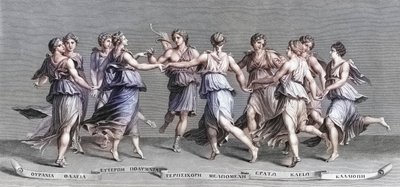 Apollo dokuz Olimposlu İlham Perisi ile dans ediyor. (Yazdır) by Giulio (after) Romano