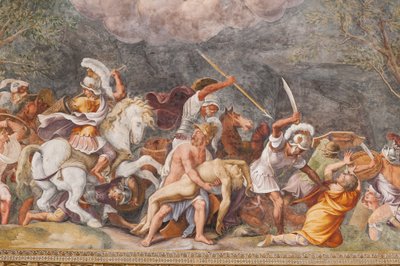 Truva Savaşı, Truva Atı, Truva Odası (Sala di Troia) sırasında Patroclus'un cesedini koruyan Ajax by Giulio (and workshop) Romano