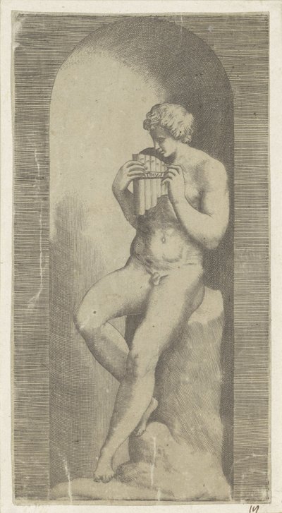 Bir niş içinde pan flüt ile çıplak adam by Giulio Bonasone (possibly)