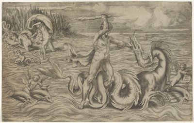 Herkül, Achelous ile güreşir by Giulio Bonasone