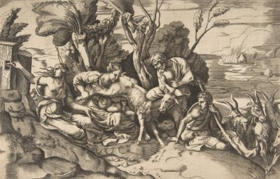 Jüpiter, keçi Amalthea tarafından emzirildi, 1531-76.. by Giulio Bonasone