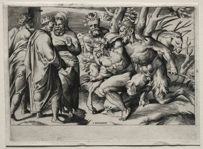 Silenus ve Kral Midas, 16. yüzyılın ortalarında. by Giulio Bonasone