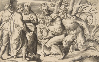 Solda ayakta duran Silenus Kralı Midas