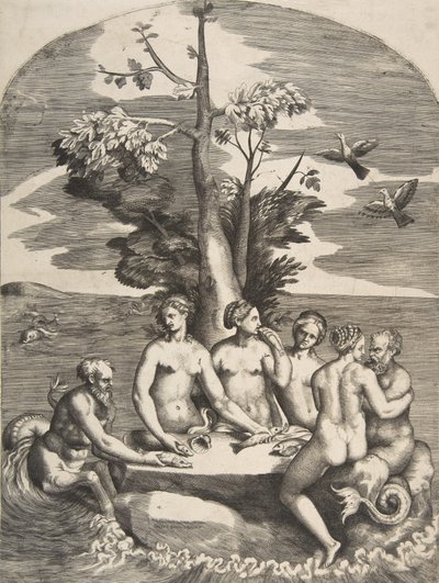 Dört peri eşliğinde iki deniz tanrısı, 1531-76. by Giulio Bonasone