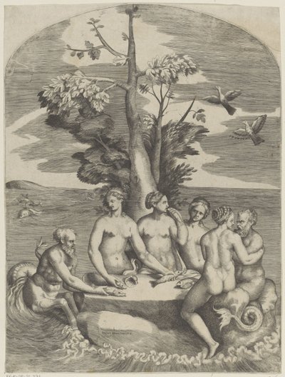 Dört peri ve iki deniz tanrısı by Giulio Bonasone