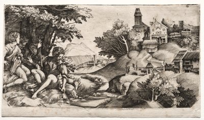 Peyzajda Çobanlar, c. 1517. by Giulio Campagnola
