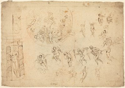 Bir Yükseliş ve Diğer Çalışmalar (serili kağıt üzerine kalem ve kahverengi mürekkep) by Giulio Campi