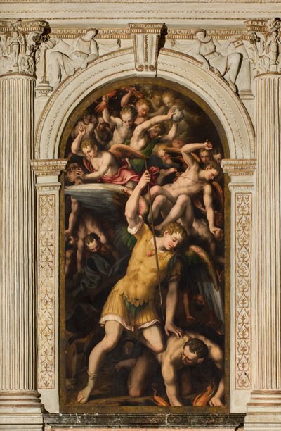 Kuzey Transept, Başmelek Aziz Michael Sunağı, Başmelek Mikail kötü olanı öldürüyor, Giulio Campi 1566 by Giulio Campi