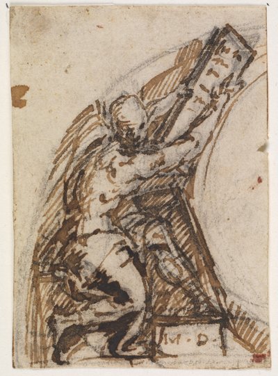Beyaz tahta ile oturan adam (?). Mimari Detay by Giulio Campi