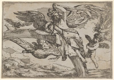 Gökkuşağına yaslanmış İris tarafından temsil edilen hava, kanatlı bir putto ayı ile birlikte..., 1640-60. by Giulio Carpioni