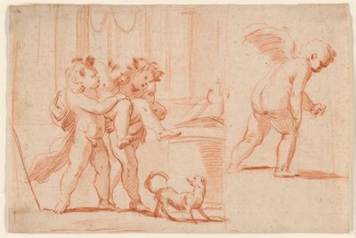Üçüncü Bir Putto Taşıyan İki Putti; Arkadan Bir Putto Daha by Giulio Carpioni