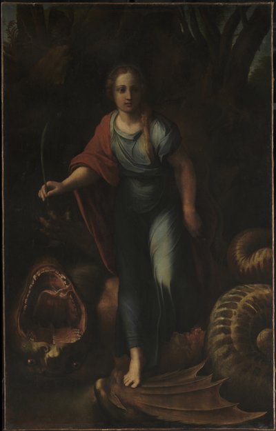Aziz Margaret, c.1518 (tuval üzerine yağlıboya) by Giulio & Raffaello Sanzio (1483 1520) Romano