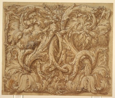 Hayvanlar ve Kuşlar ile Acanthus Rinceaux için Tasarım by Giulio Romano