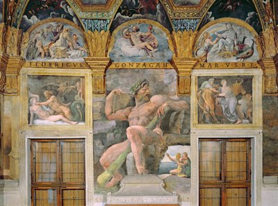 Jüpiter tarafından baştan çıkarılan Olympia, Acis ve Galatea'yı koruyan Polyphemus, Sala di Amore e Psyche'den Daedalus tarafından inşa edilen ineğe giren Pasiphae by Giulio Romano