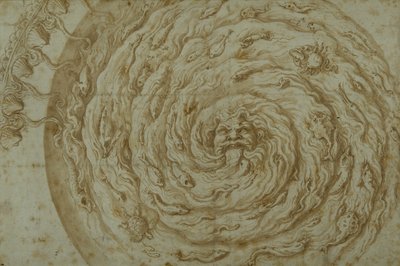 The Stream Oceanus (kağıt üzerinde yıkanmış kalem ve kahverengi mürekkep) by Giulio Romano